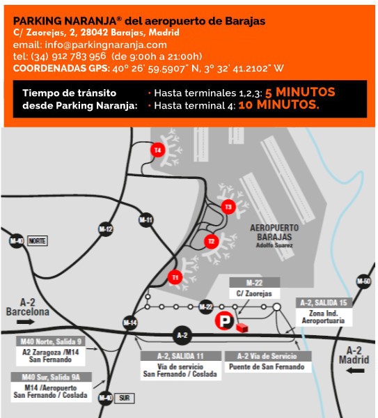 Plano de ubicacion de Parking Naranja cerca del Aeropuerto de Barajas